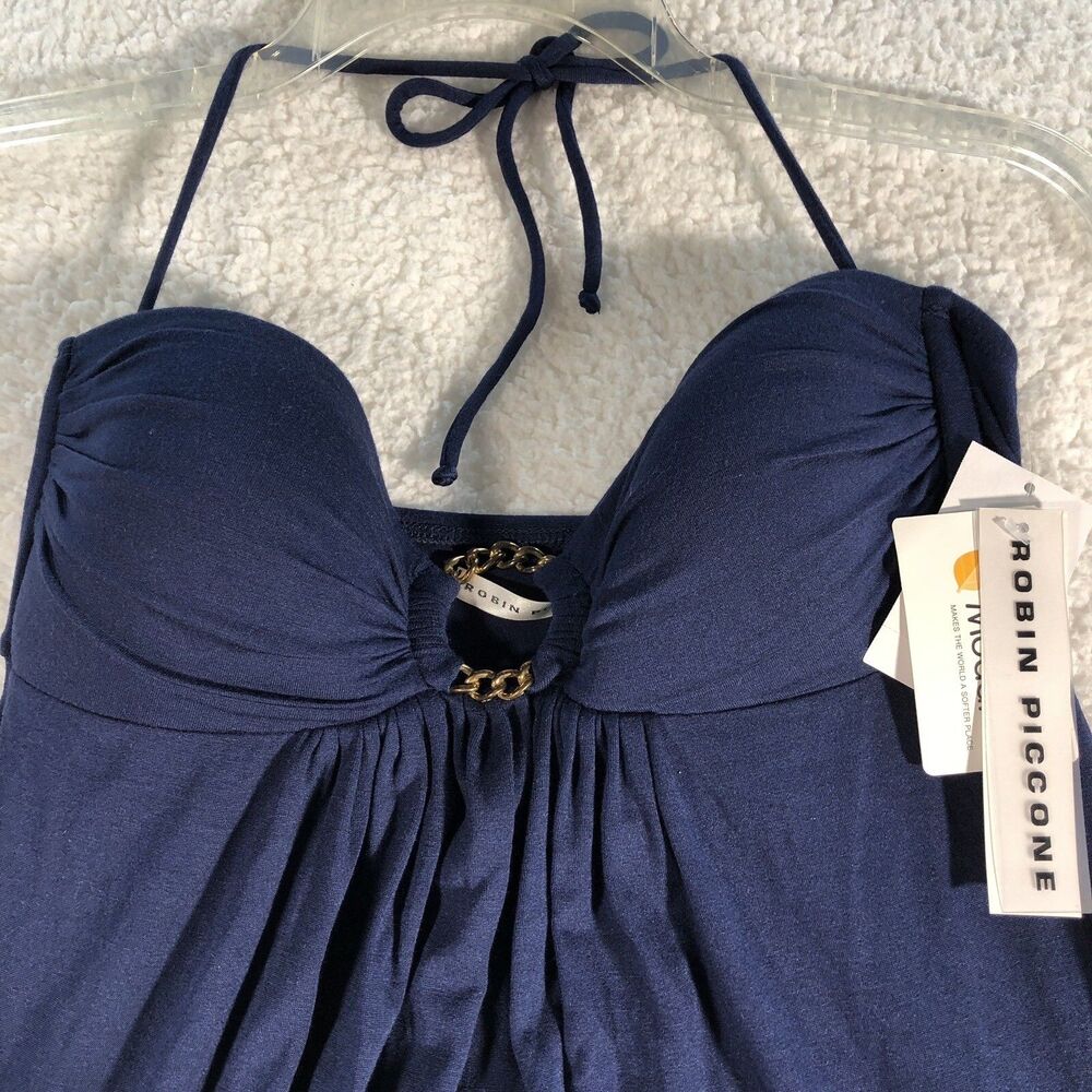 Robin Piccone Swimsuit Cover Up Small Blue Strapless Sundress Beachy Coastal NWT - Picture 3 of 11